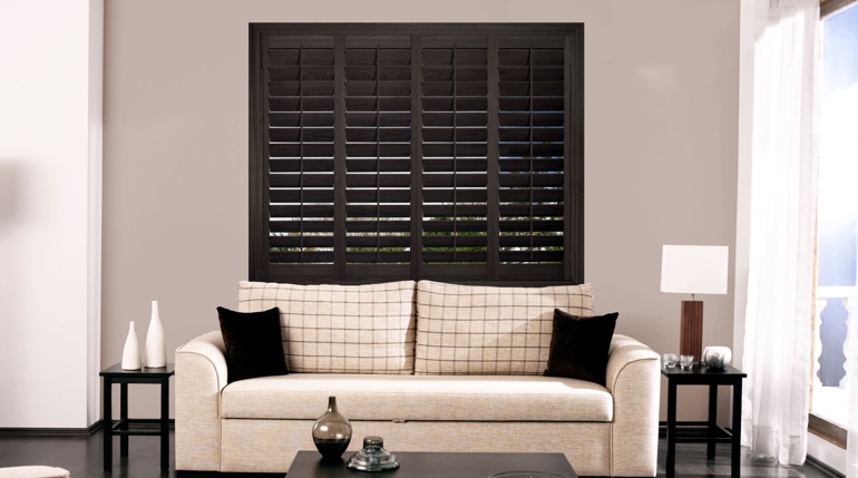 Las Vegas sitting room with black shutters.